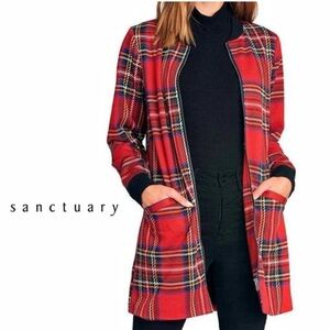 Sanctuary Red Plaid Full Front Zip City Topper Coatigan Jacket